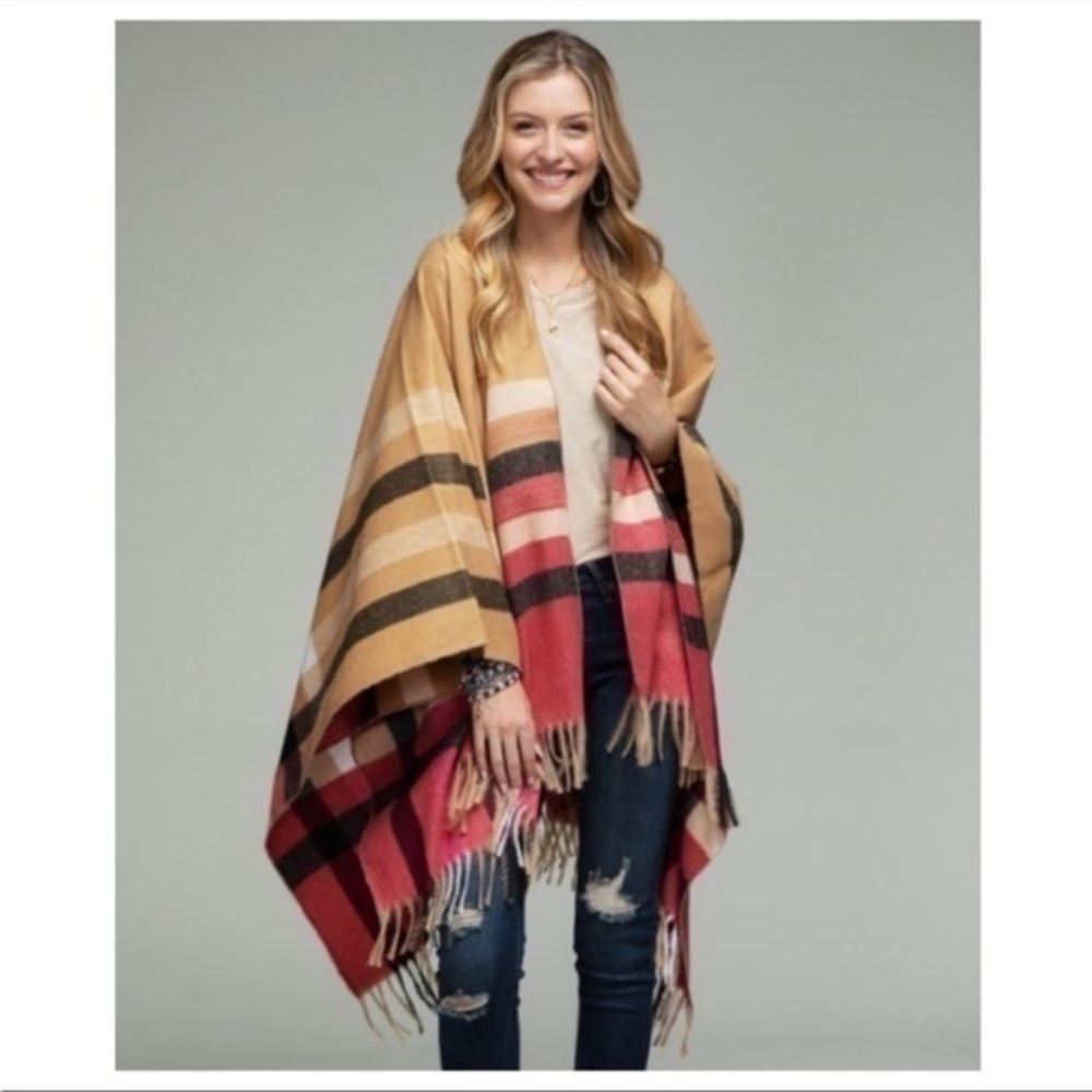 Gorgeous Striped Plaid Ruana Cardigan With Tassels